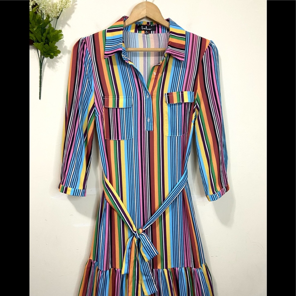 SOLD—————-Lulu's Size Medium Marvel Light Rainbow Stripe Maxi Dress NEW NWOT - Picture 3 of 13